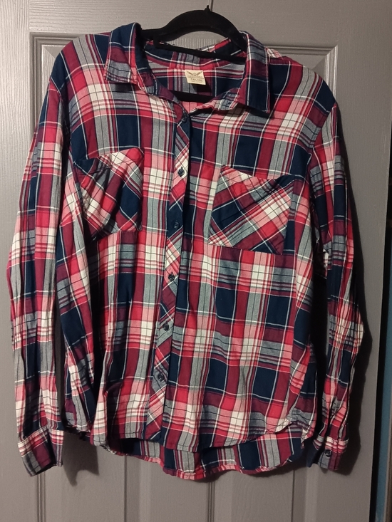 Faded Glory Tops - Faded Glory Red, Navy & White Plaid Button-Down Shirt
